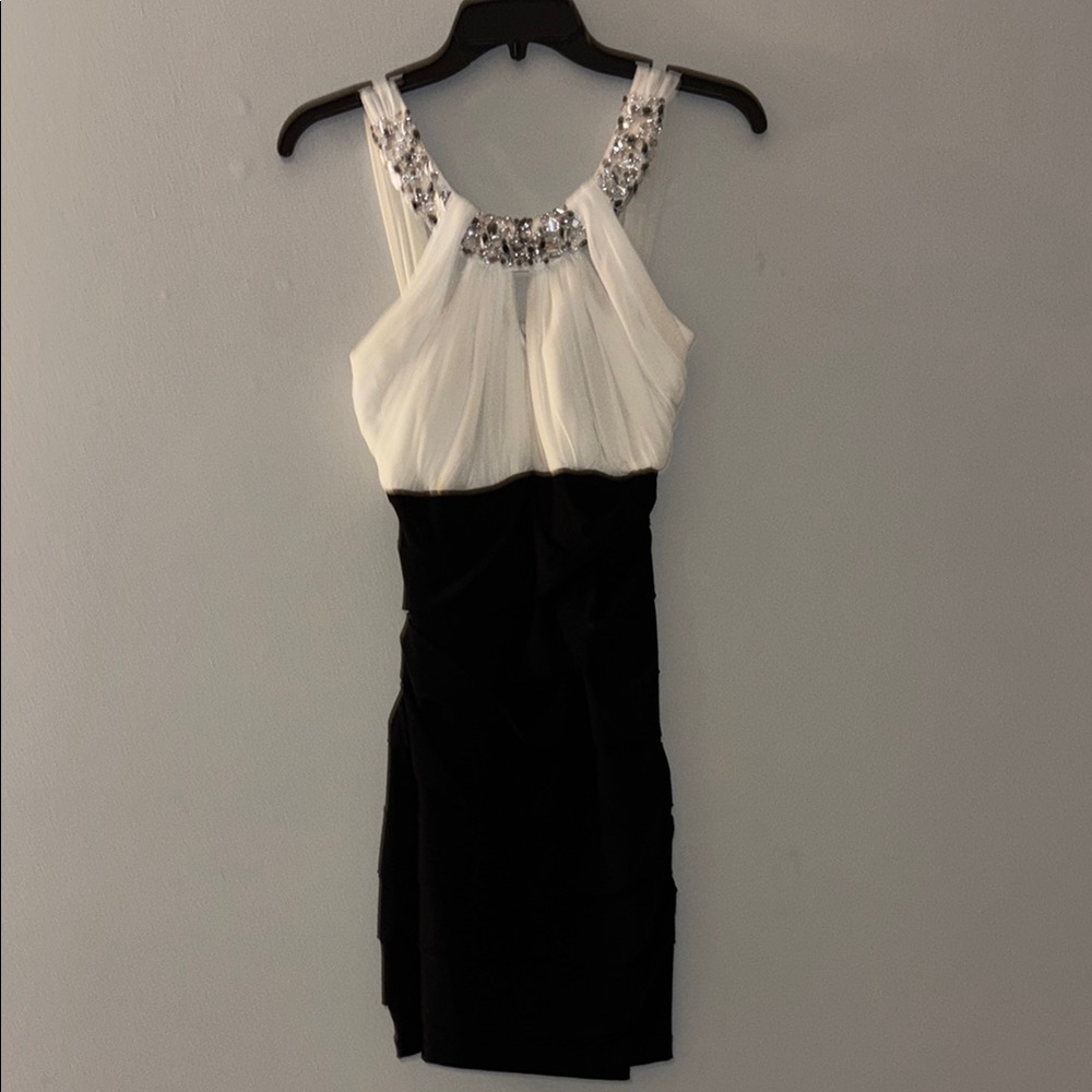 White and Black Embellished Halter Dress